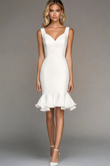 Ivory Bodycon V-Neck Ruffled Graduation Dress